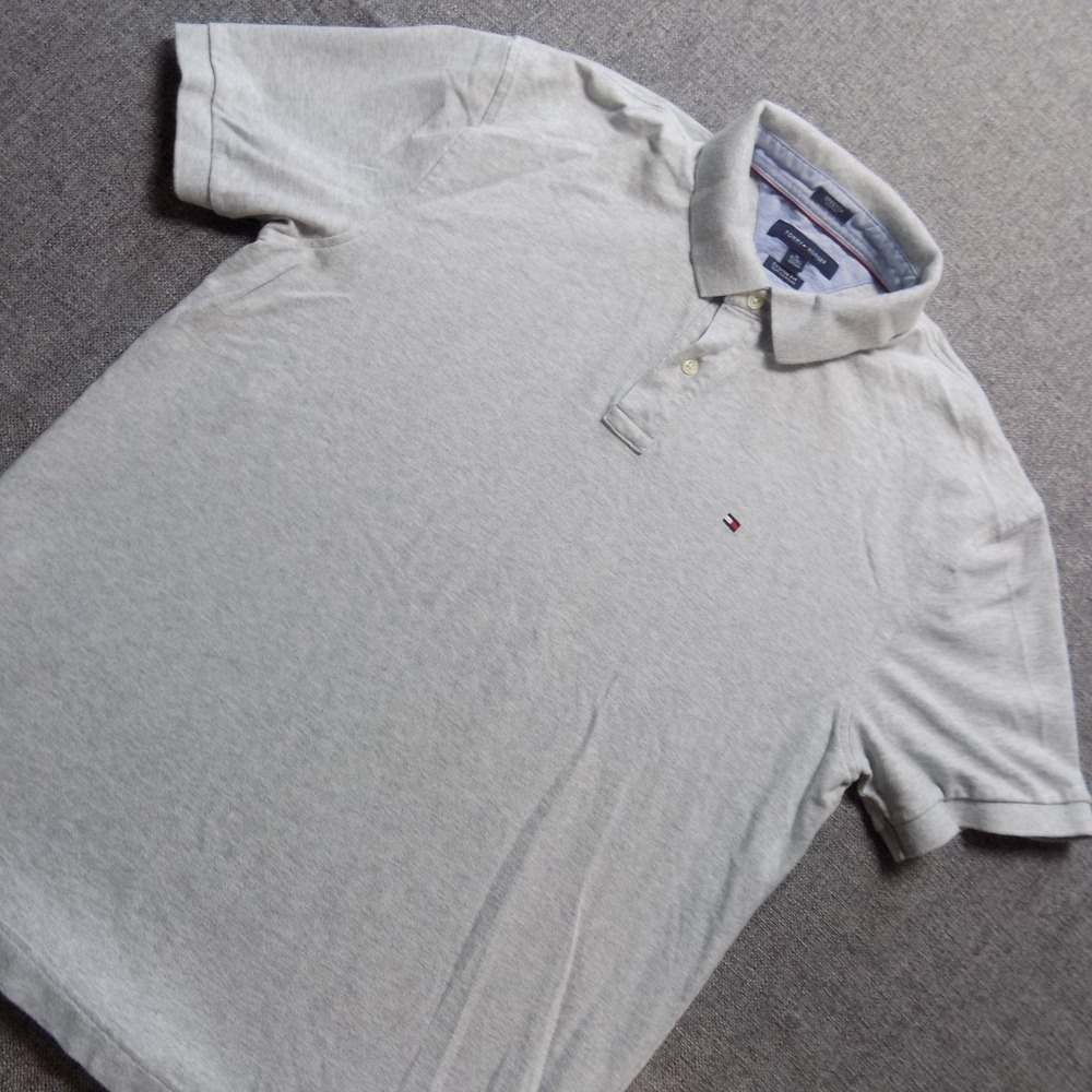Tommy Hilfiger Polo Shirt Mens XL Gray Good Custom Fit Stretch Short Sleeve 1776